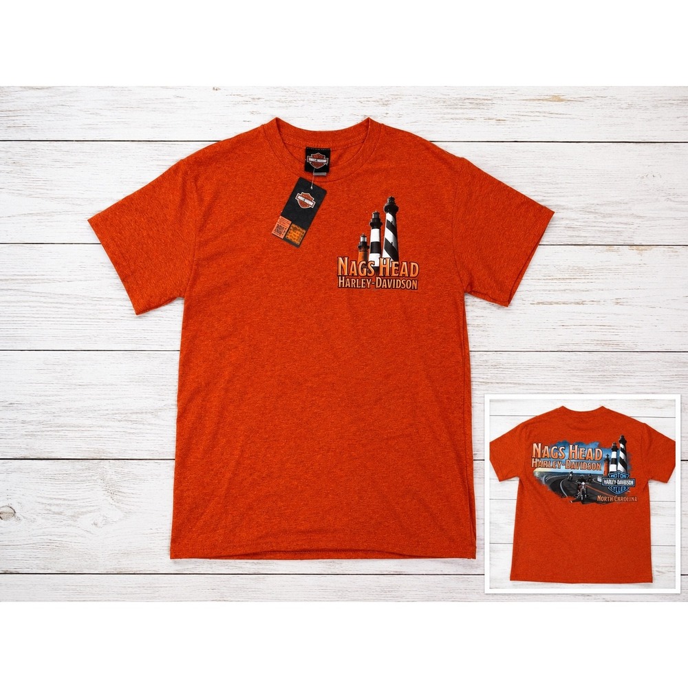 Harley Davidson Nags Head NC Orange Graphic Tee NWT Biker Motorcycle Small